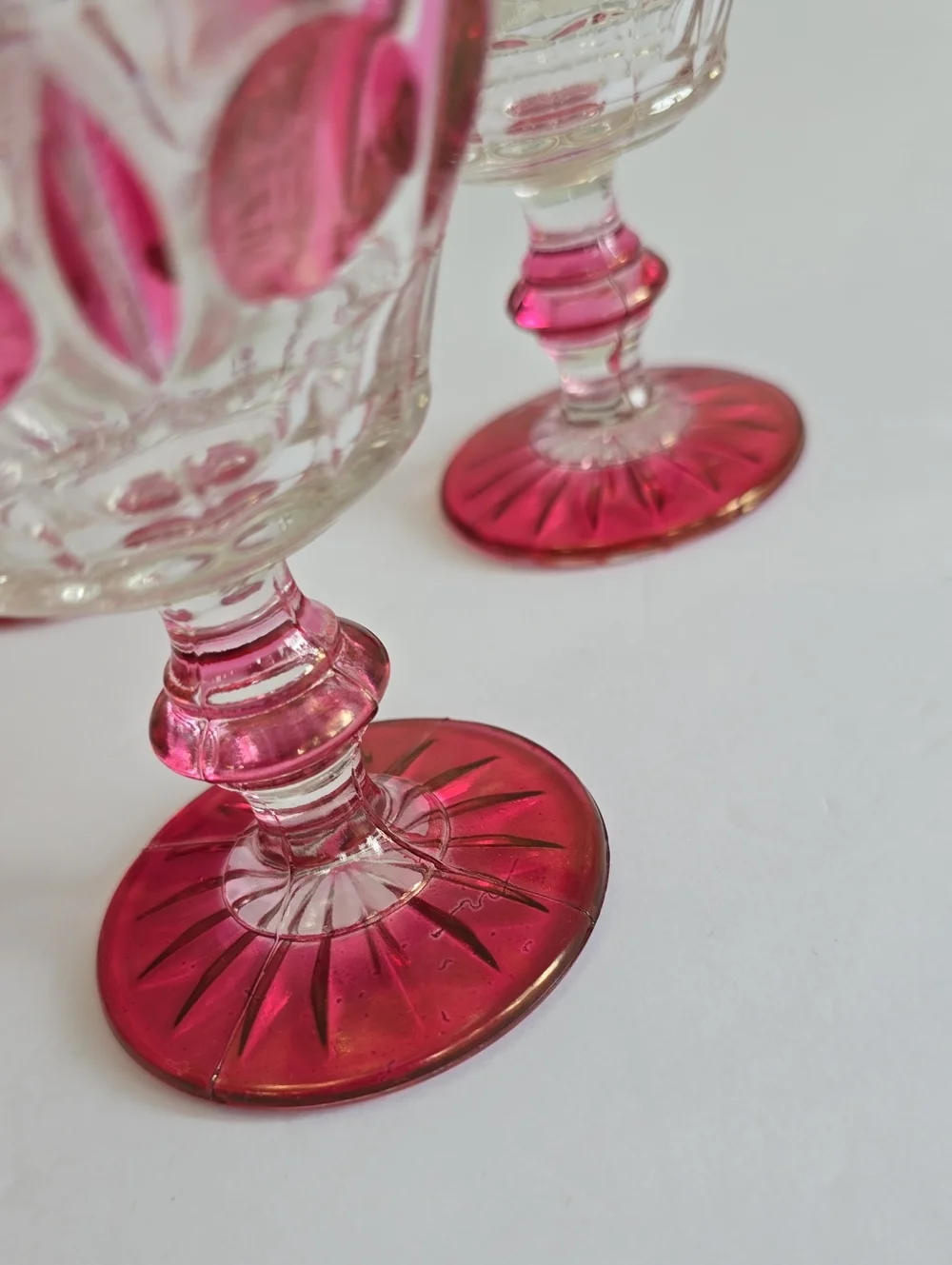 Vintage Indiana Glass Colony Set Of 6 Classique Ruby Flashed Wine Glasses 4 1/4